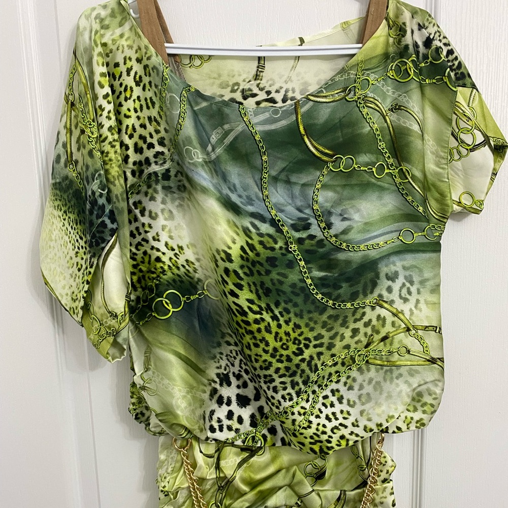 Gil Santucci Animal Print Green Dress